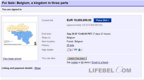 В 2007 году Бельгию пытались продать через Ebay