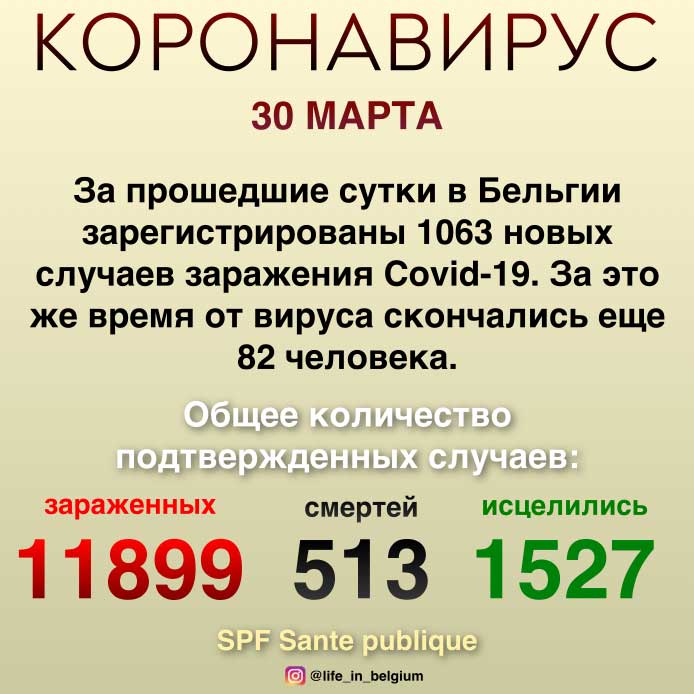 Статистика Covid-19 в Бельгии за 30 марта 